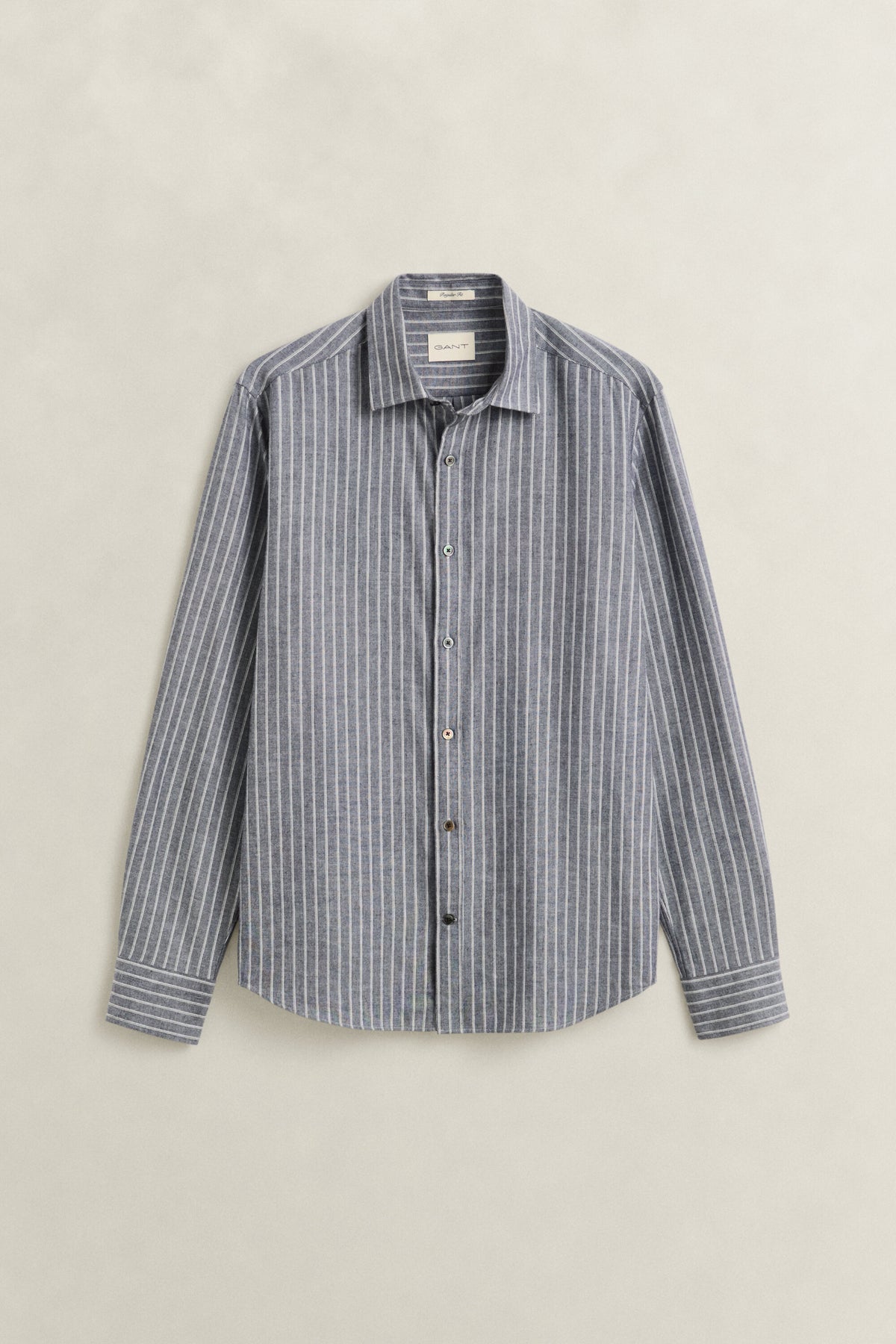 Reg Flannel Melange Stripe Shirt - 480 Dark Navy Melange – flatlay