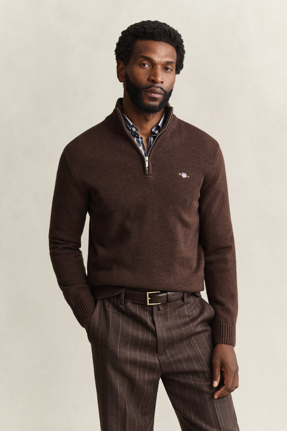Casual Cotton Halfzip - 284 Black Brown Melange – modell