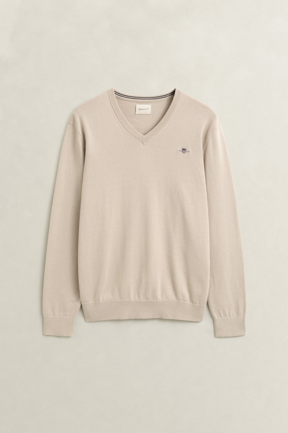 V-ringad bomullströja - Lerbeige