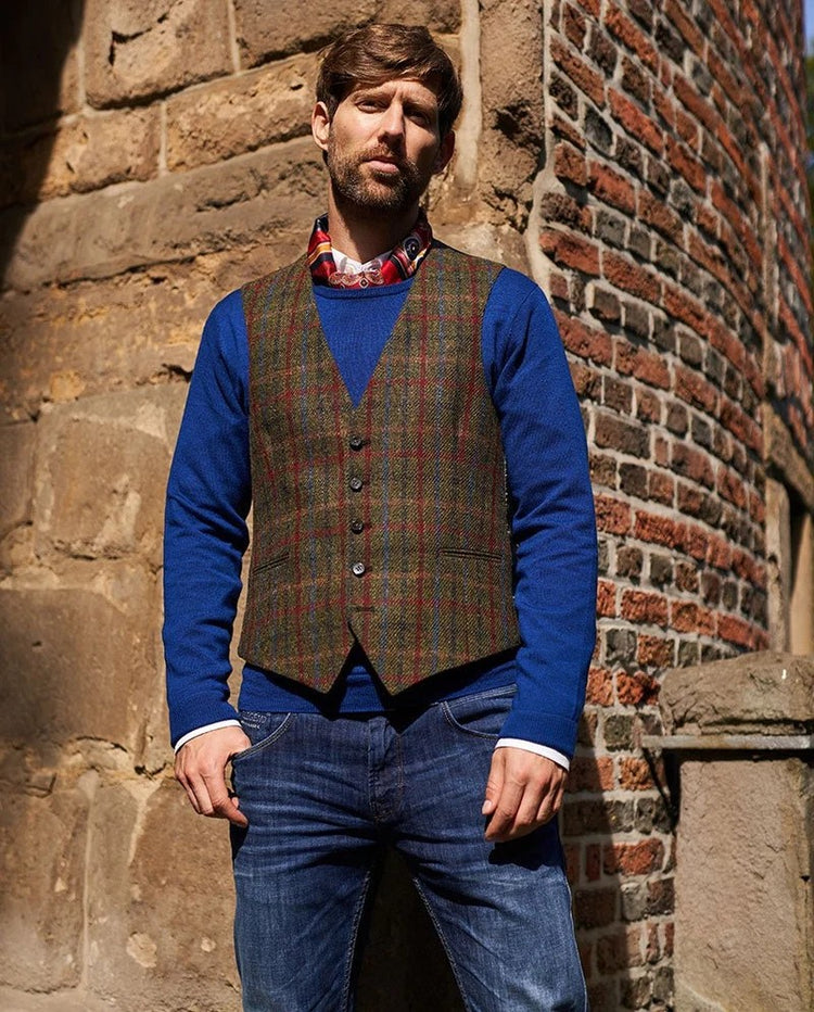 Harris Tweed Vest Wales - Red/blue check