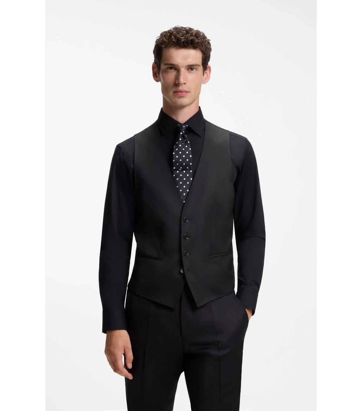 BOSS ONE Slim fit-väst i sergevävd jungfruull - Svart