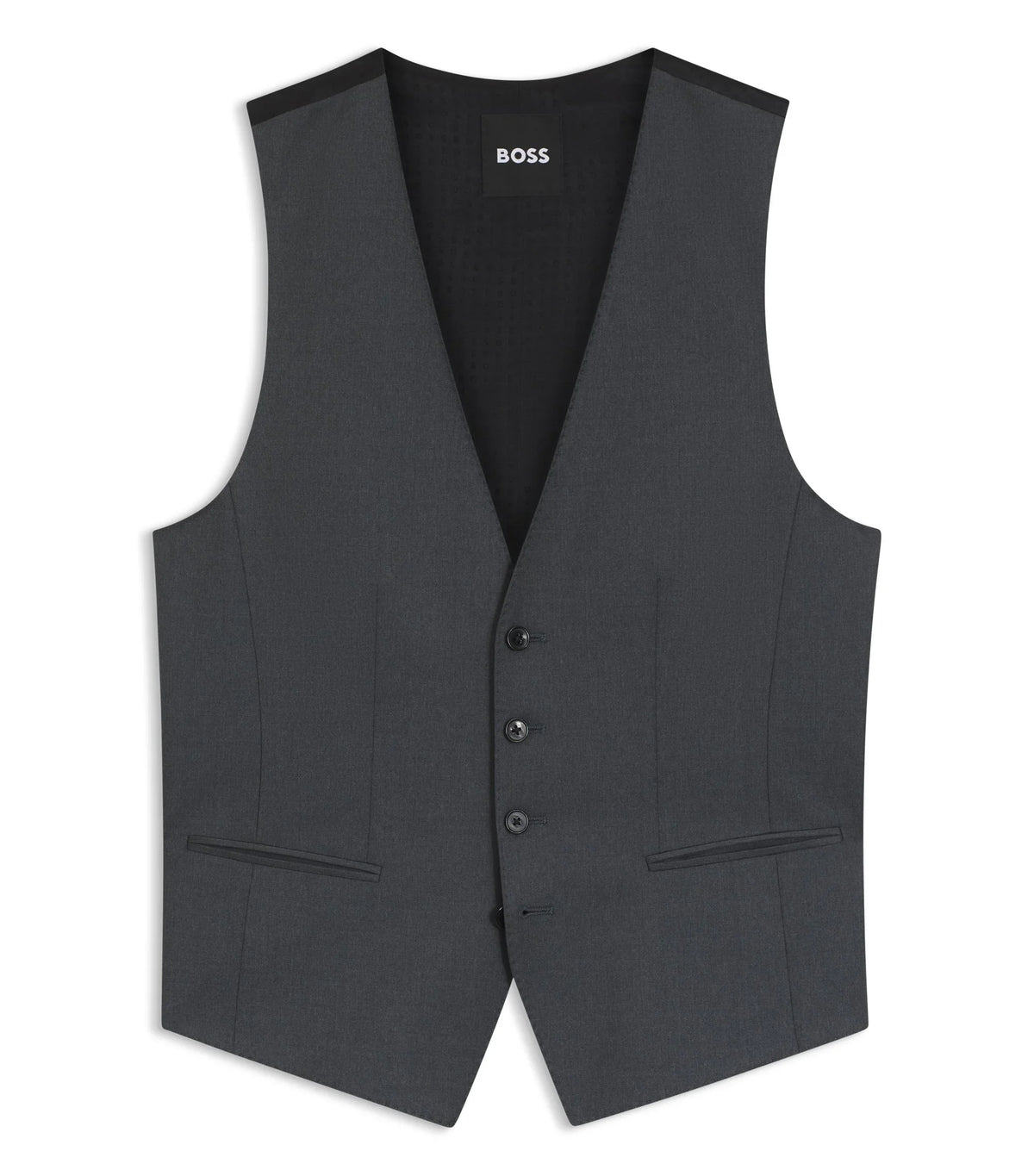BOSS ONE Slim fit-väst i sergevävd jungfruull - Mörkgrå