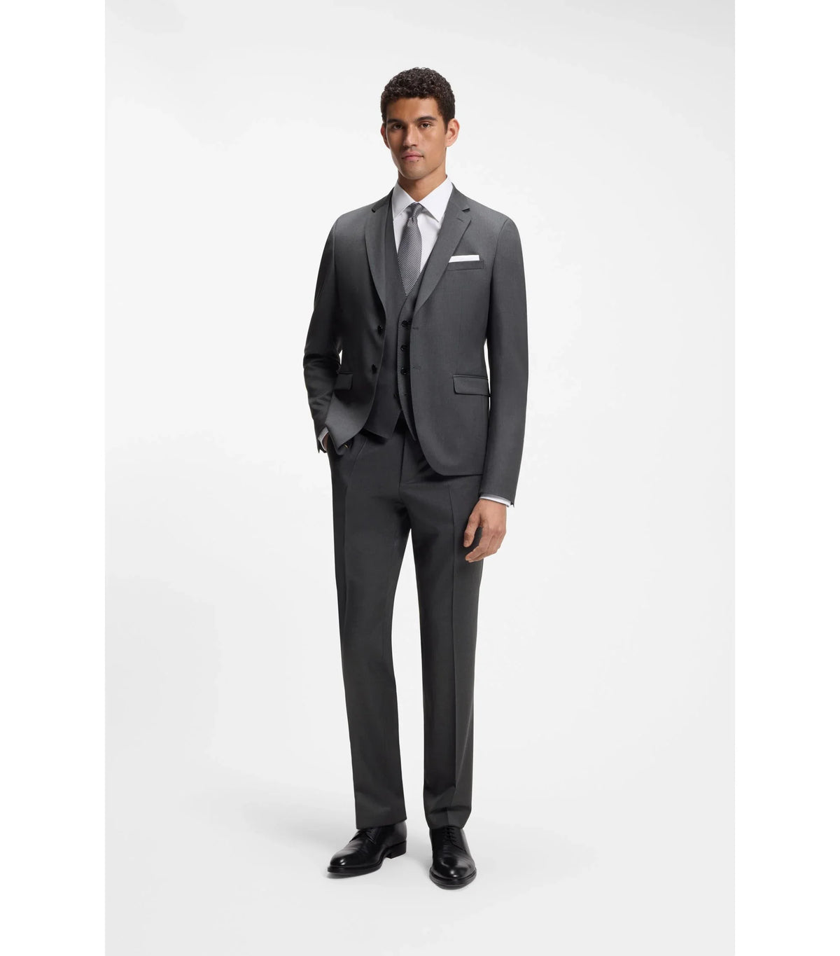BOSS ONE Slim fit-väst i sergevävd jungfruull - Mörkgrå