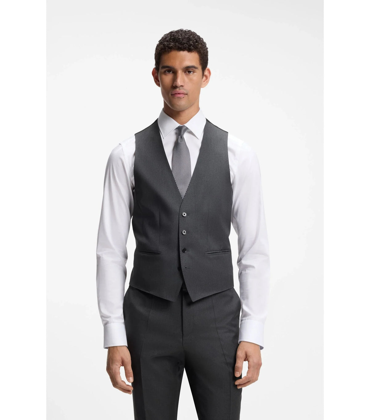 BOSS ONE Slim fit-väst i sergevävd jungfruull - Mörkgrå