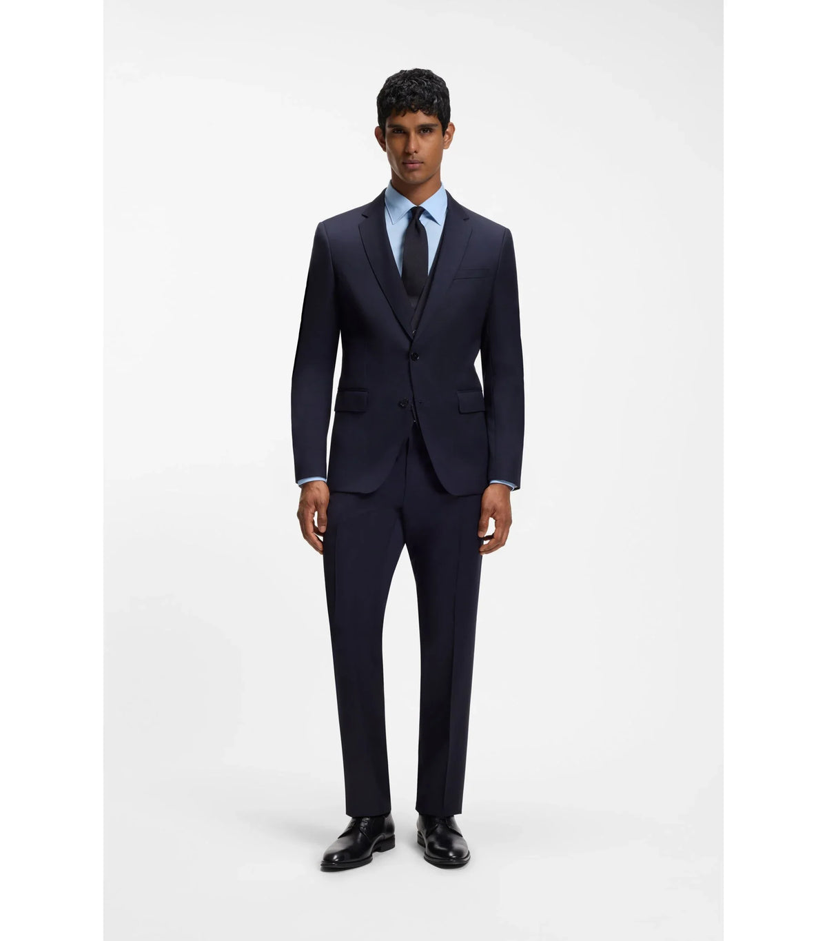 BOSS ONE Slim fit-väst i sergevävd jungfruull - Mörkblå