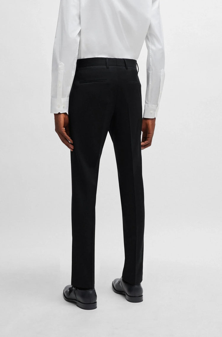 Herrkläder, svart kostymbyxa och vit skjorta, baksida, eleganta dressade byxor