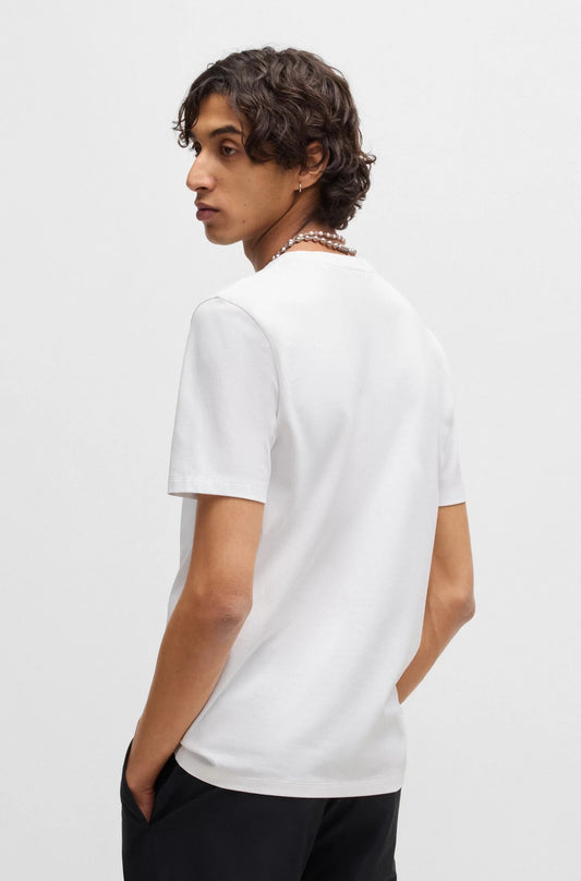 Regular fit t-shirt i merceriserad stretchig bomull - Vit