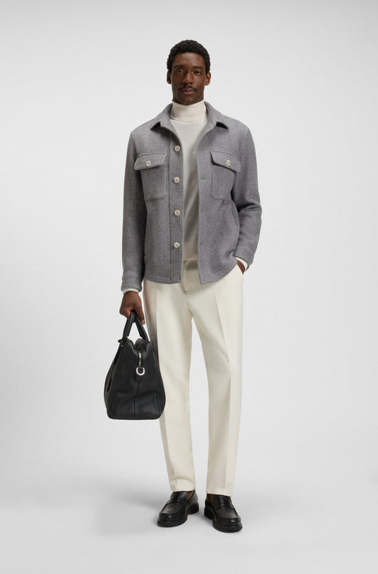 Relaxed fit overshirt i fiskbensmönstrat material - Grå