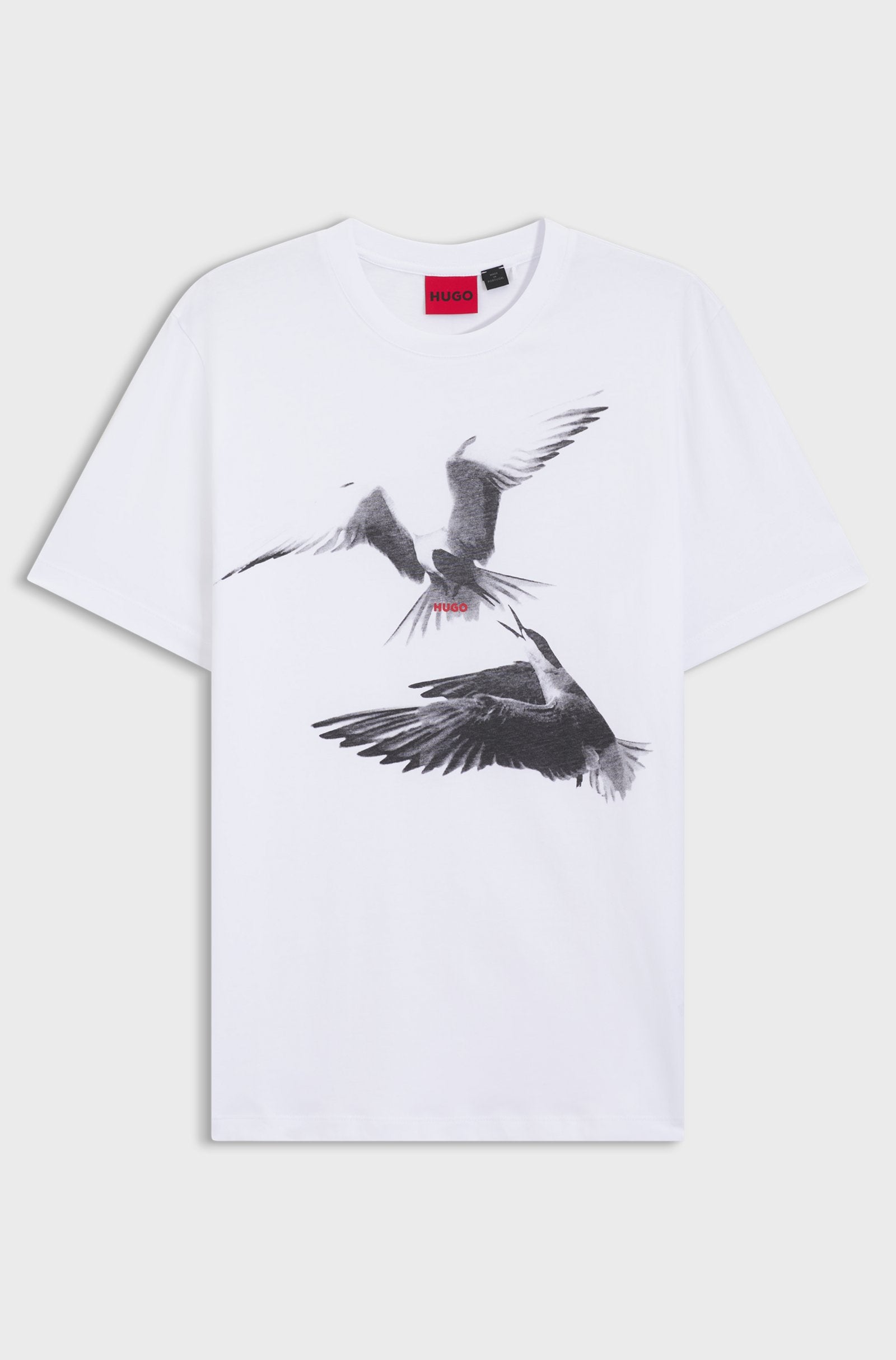HUGO vit T-shirt med fågelmotiv herr