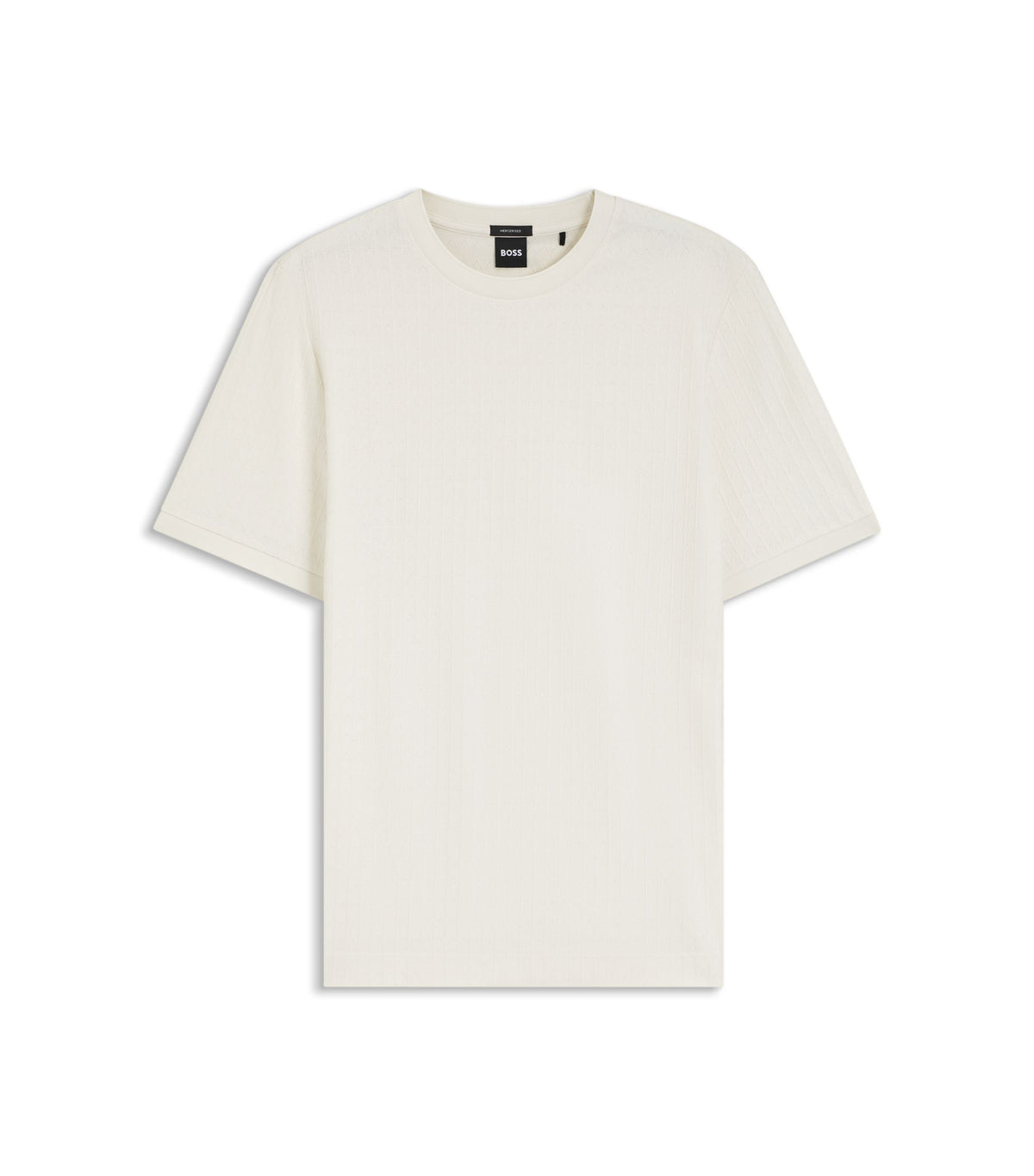 T-shirt i bomull med geometrisk jacquardstruktur - Naturfärg