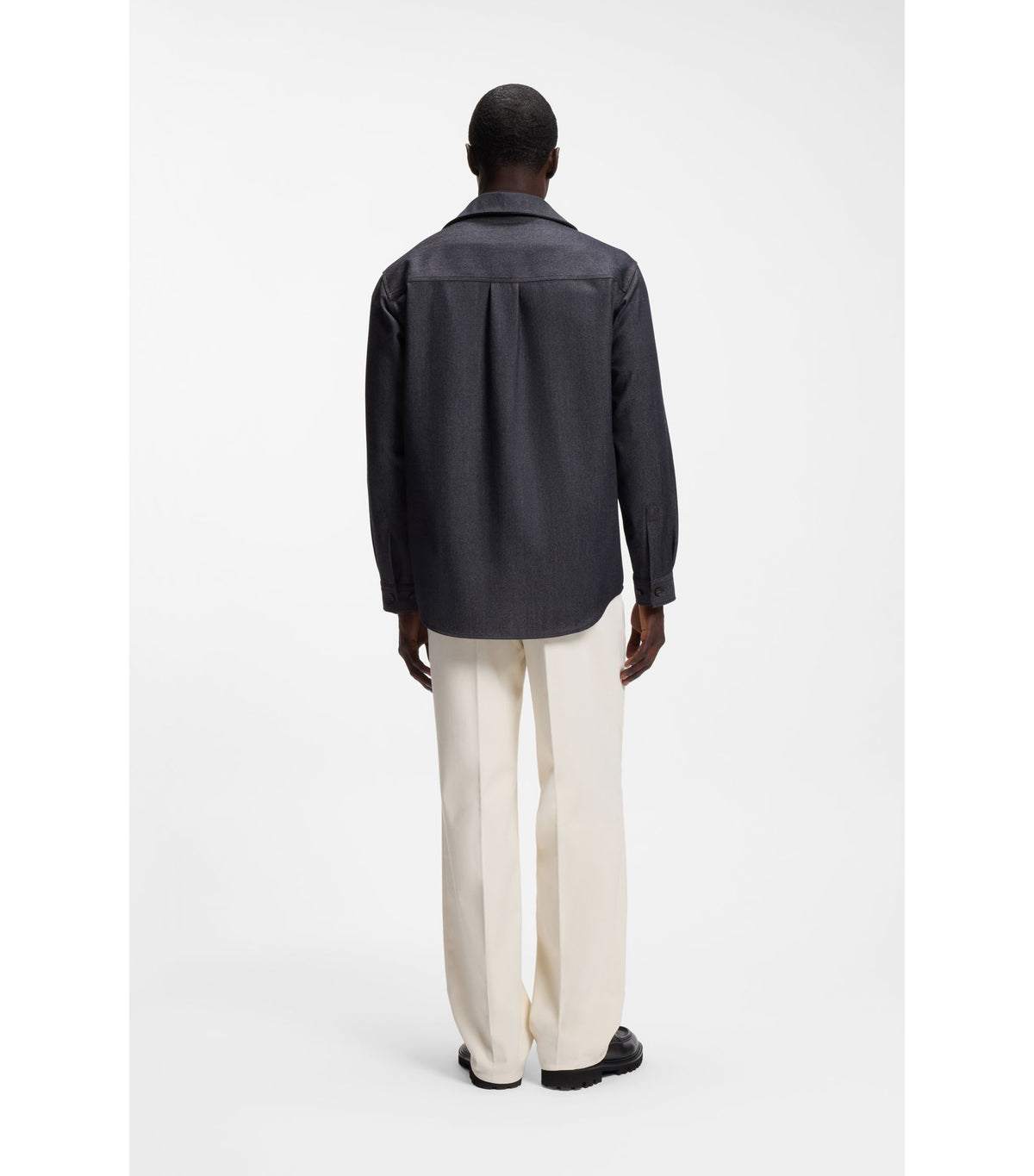Relaxed fit-skjortjacka i jungfruull - Mörkblå