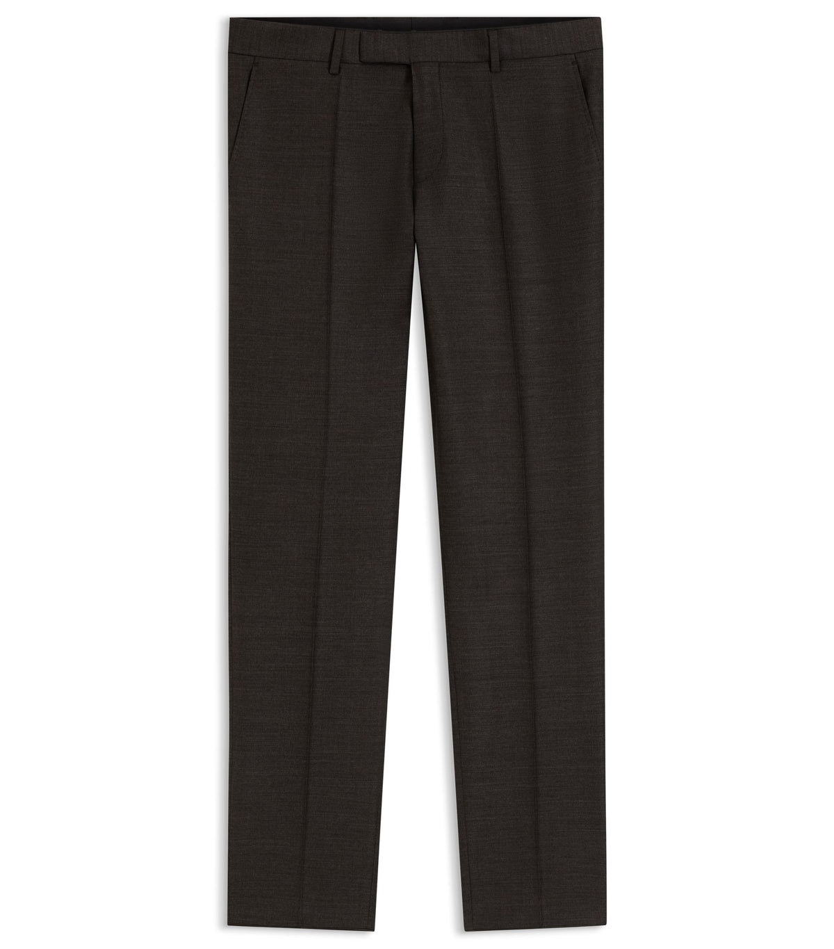Slim fit-byxor i sergevävd ny ull med stretch - Brun