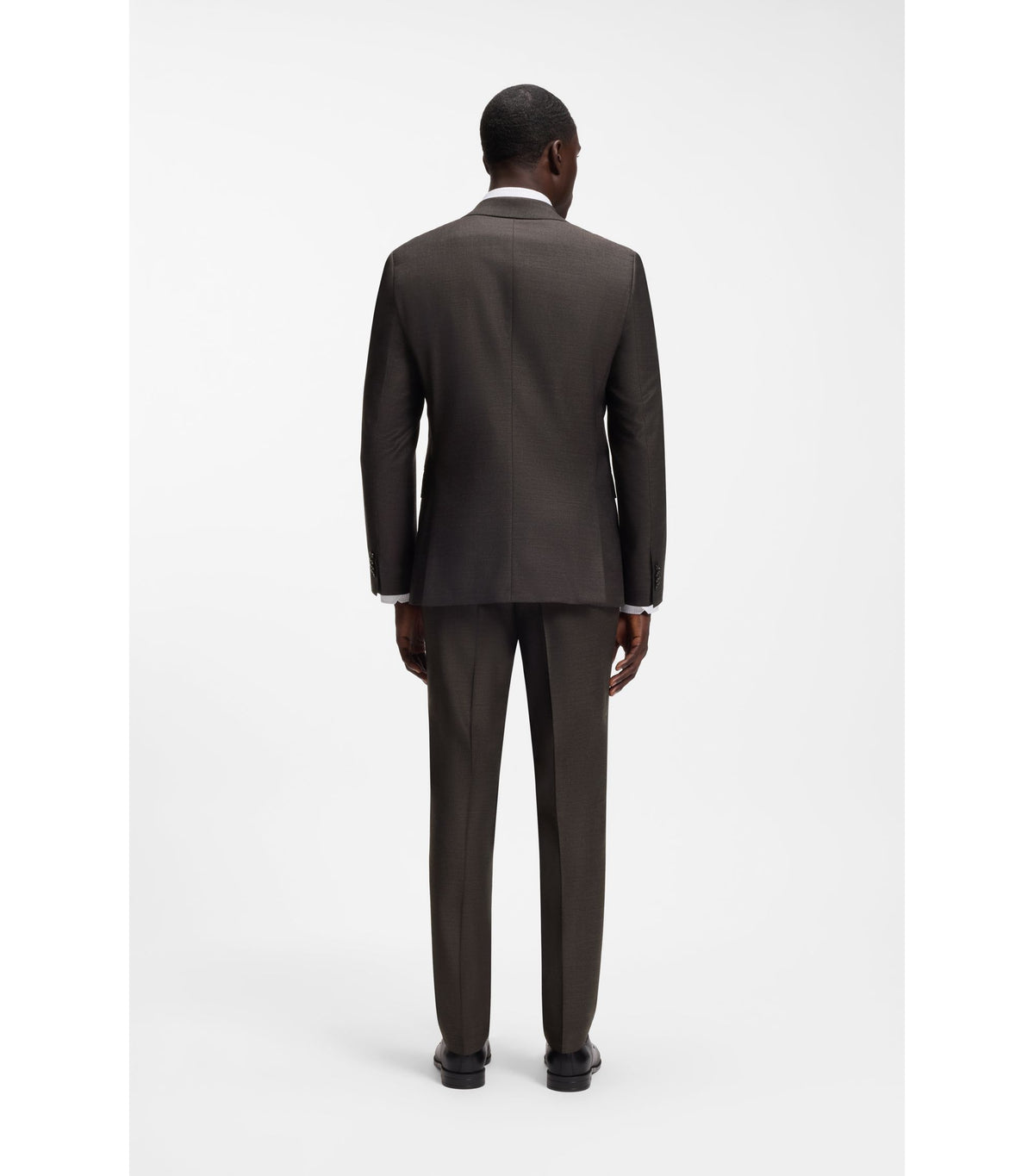 Slim fit-kavaj i stretchig ull med mikromönster - Brun