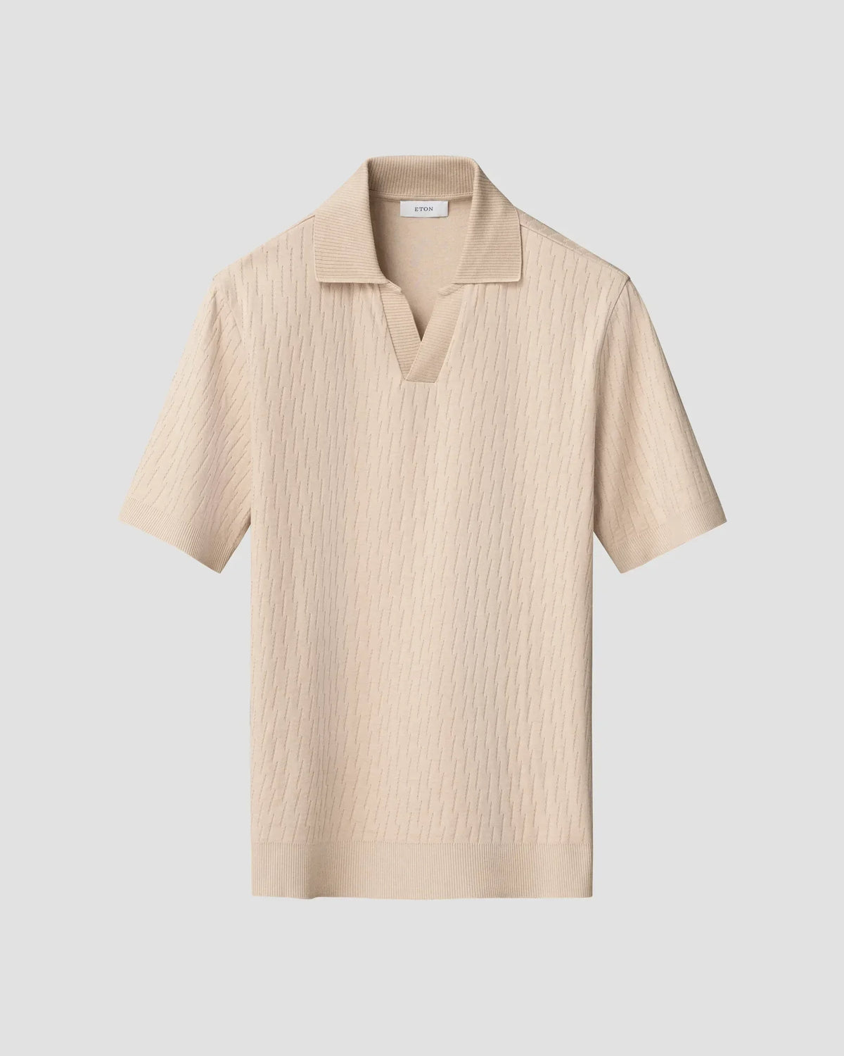 Eton beige jacquard pikétröja herr kort ärm öppen krage