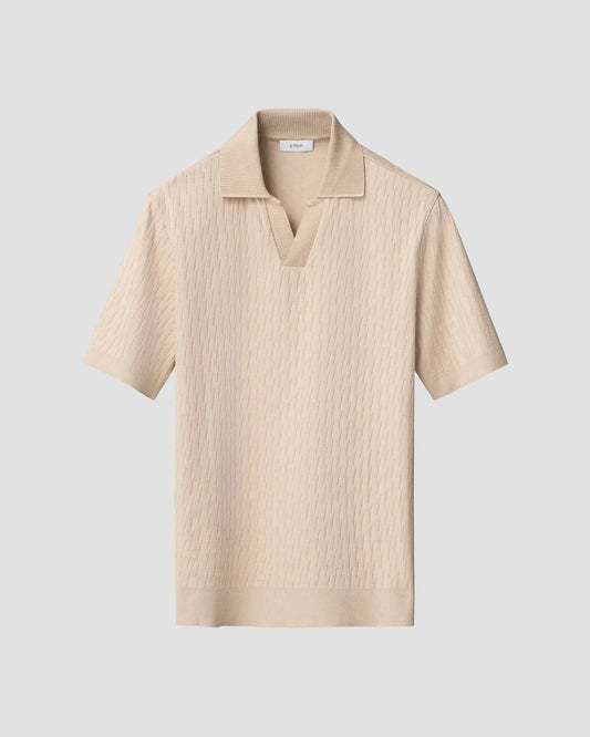 Eton beige jacquard pikétröja herr kort ärm öppen krage