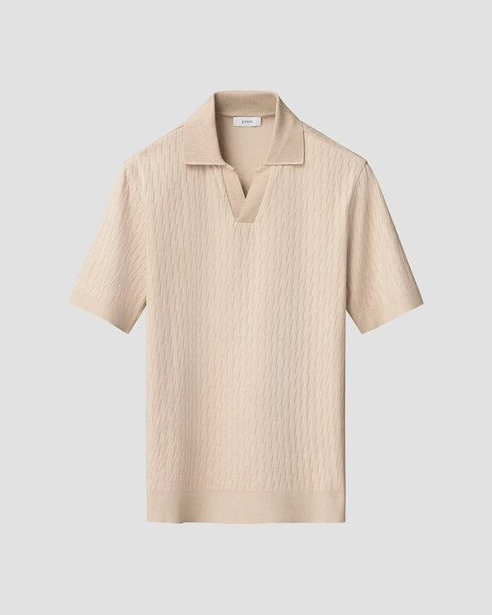 Eton beige jacquard pikétröja herr kort ärm öppen krage