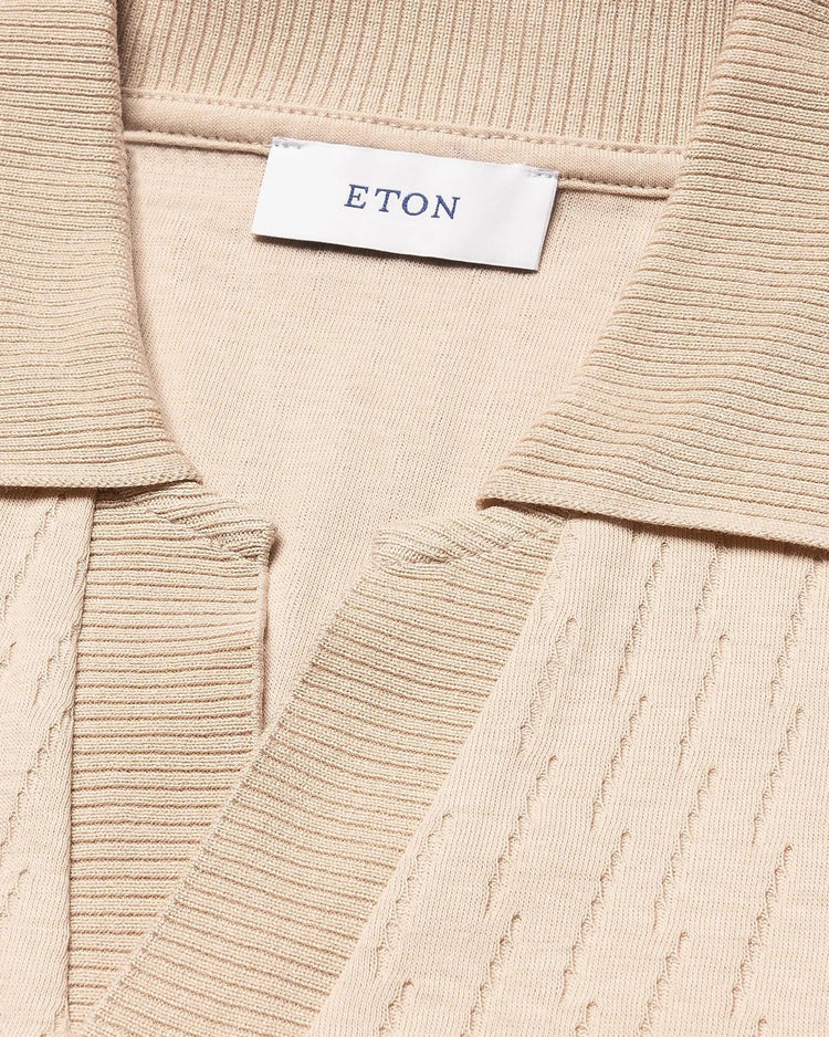 Eton beige jacquard polotröja herr med öppen krage