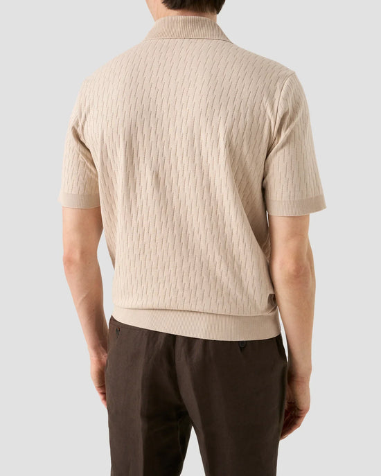 Jacquard open collar polo shirt beige herrtröja kort ärm