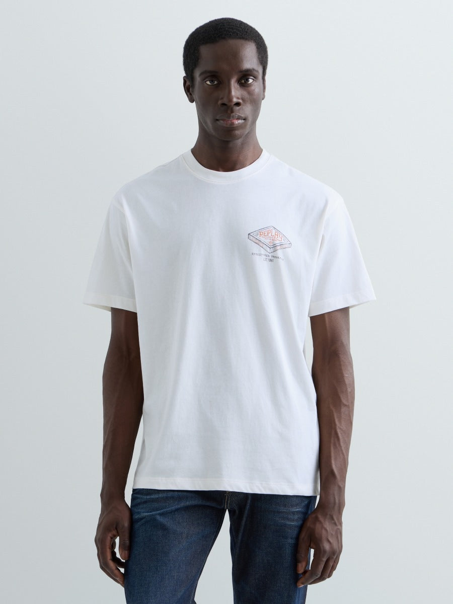 Relaxed fit T-shirt med industritryck - Gardenia – bild 1