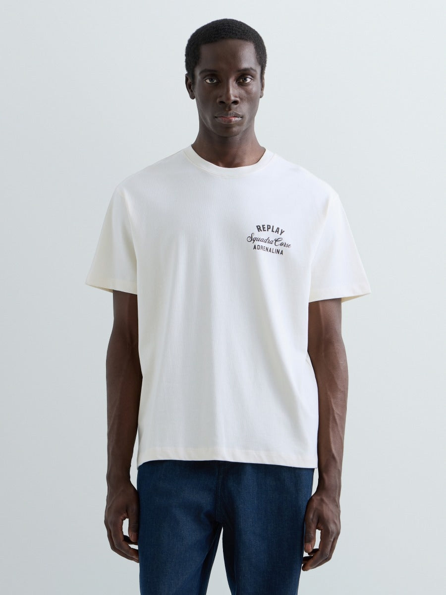 Relaxed fit T-shirt med bikergrafik - Gardenia – bild 1
