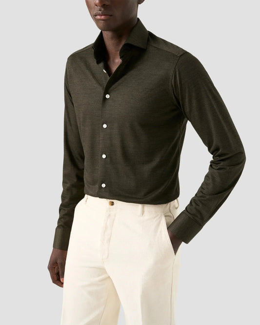 Merino lyocell jersey herrskjorta mörkgrön – Holmens Herr