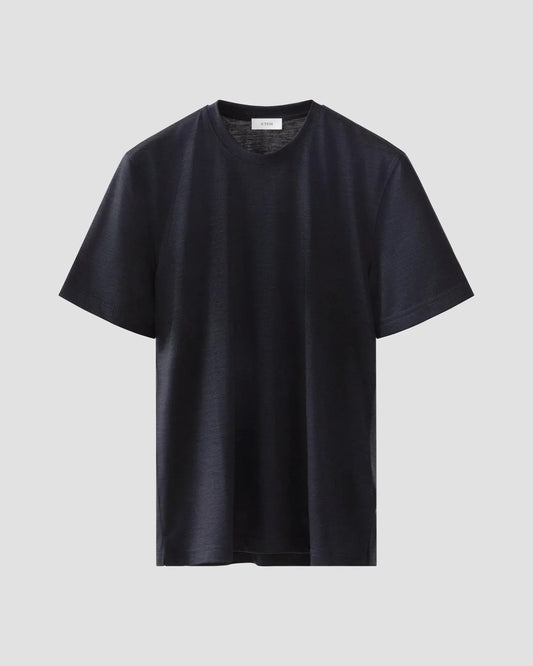 Merino wool lyocell herr t-shirt i marinblå färg med rund hals