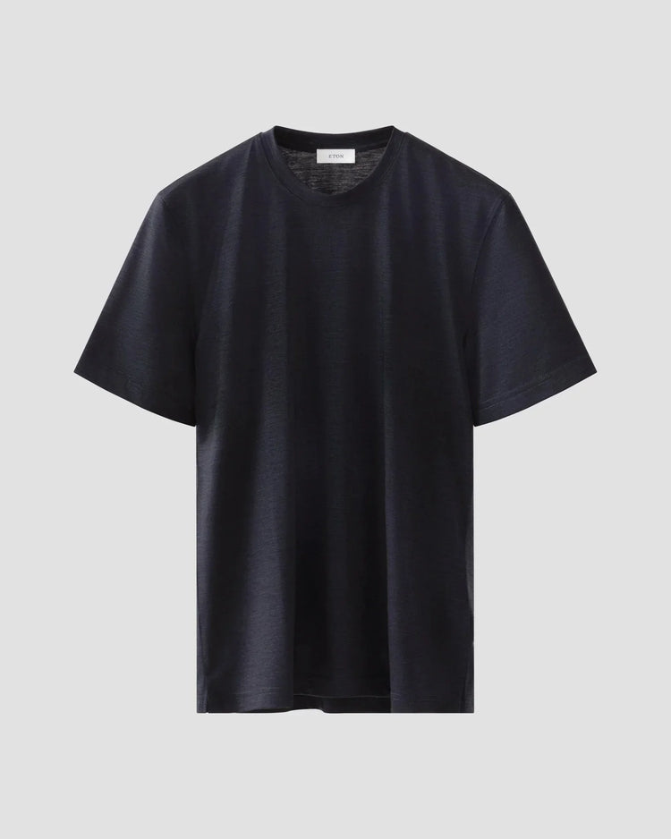 Merino wool lyocell herr t-shirt i marinblå färg med rund hals