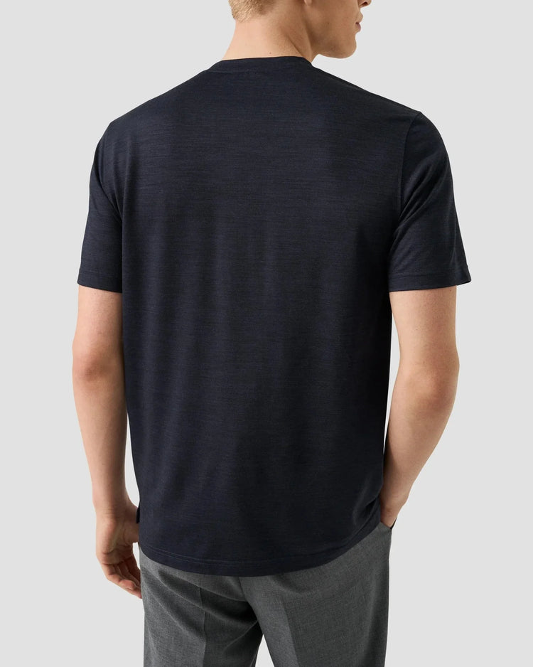 Merinoull lyocell herr t-shirt i marinblå, bakifrån, kort ärm