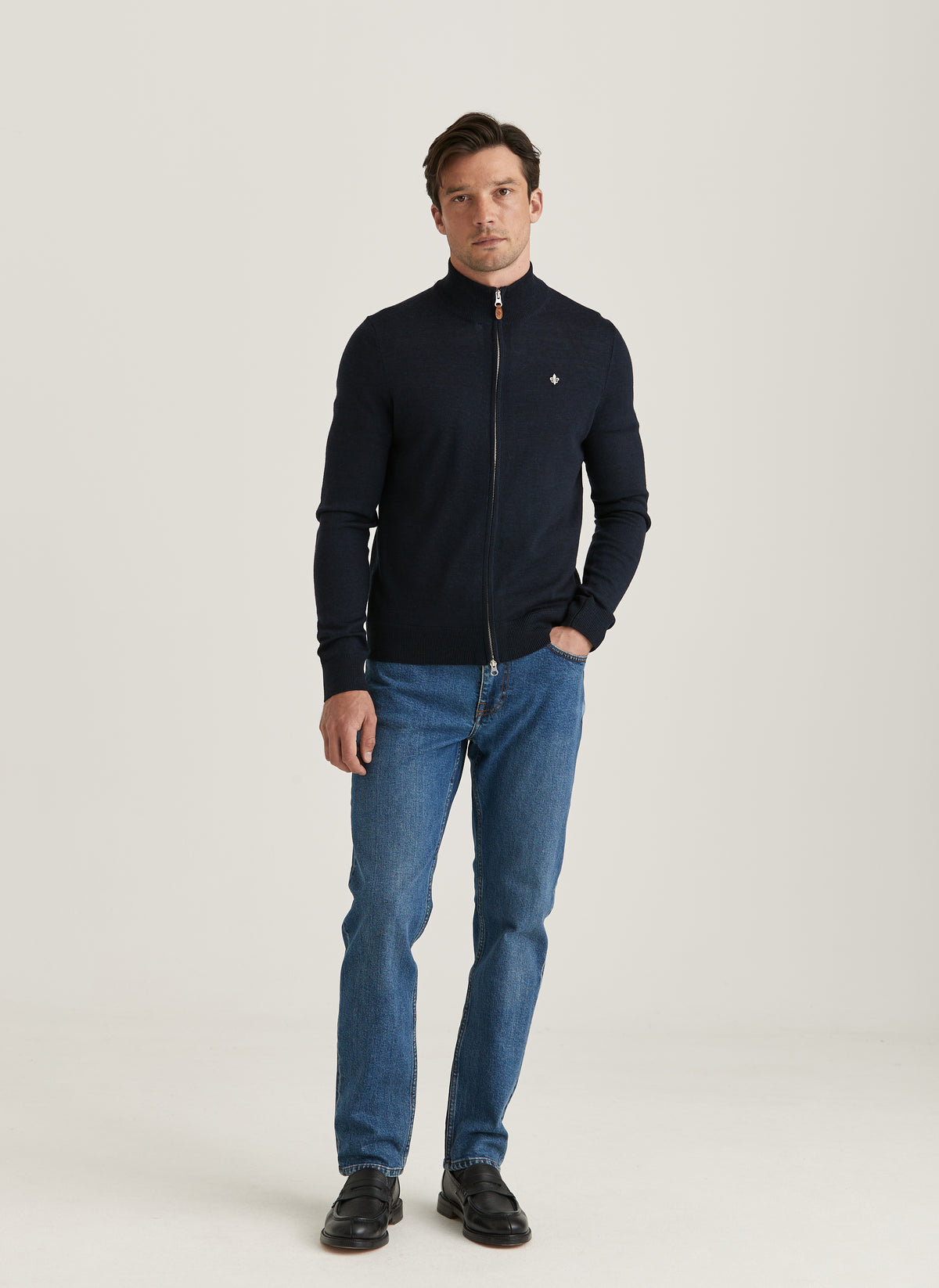 Merino Zip Cardigan - 60 Navy