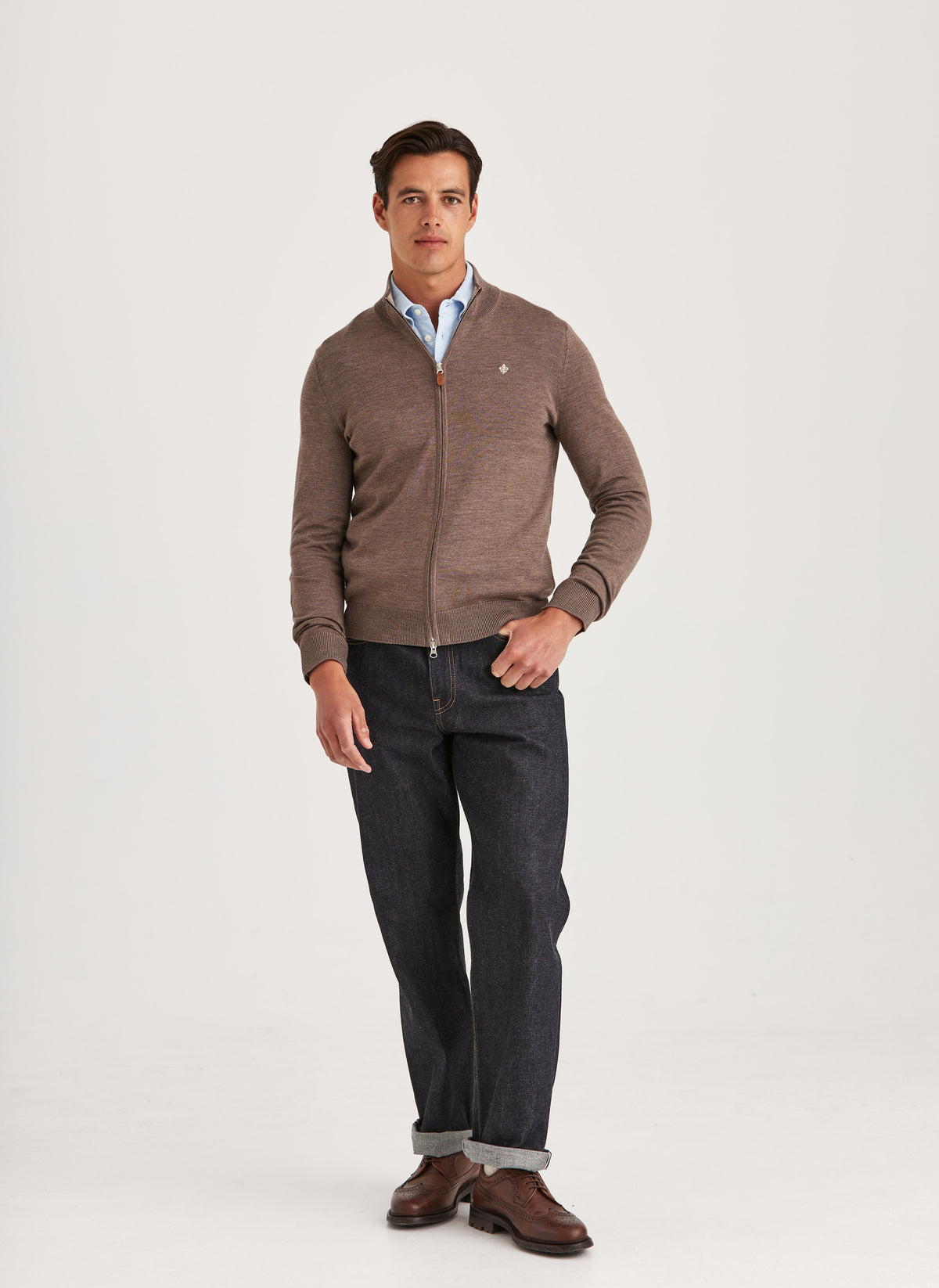 Merino Zip Cardigan - 84 Brown