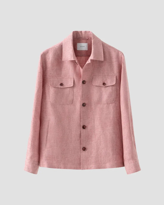 Rosa linneskjorta med fyra fickor och knappar, herr, klassisk design