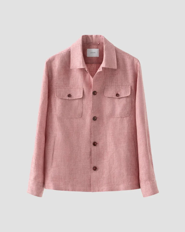 Rosa linneskjorta med fyra fickor och knappar, herr, klassisk design