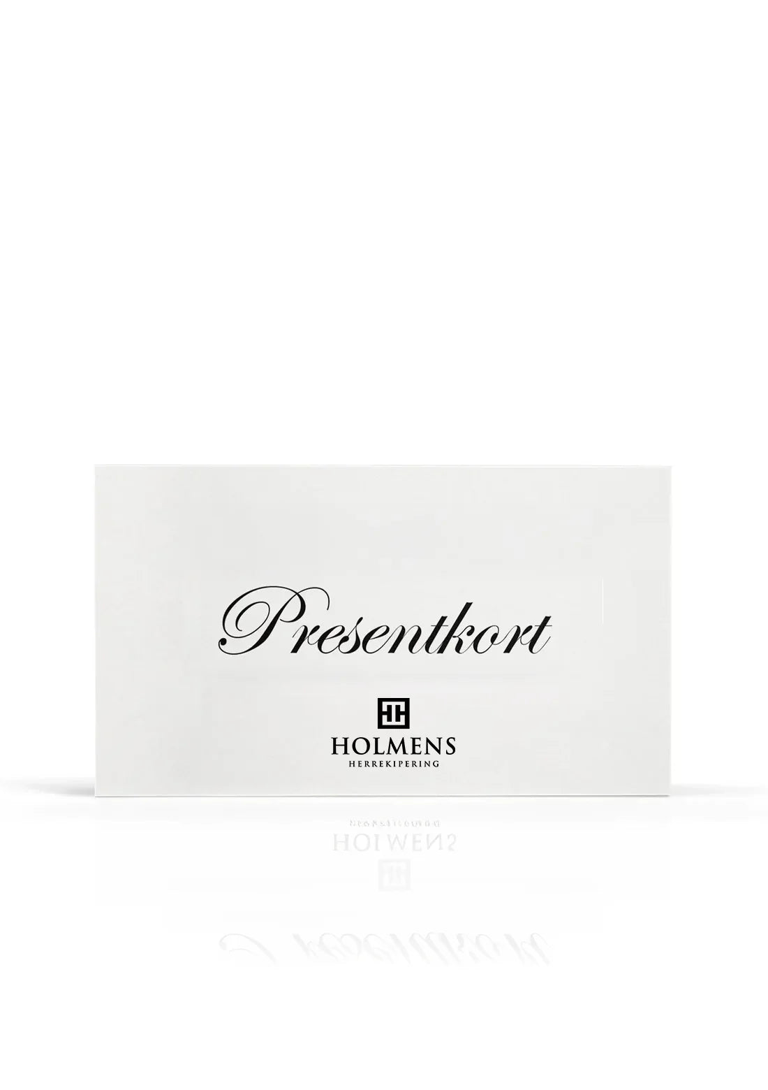 Presentkort för herrkläder på vit bakgrund, elegant text och stilren design.