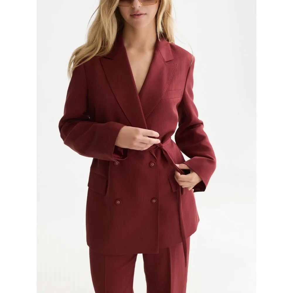 Lyocell blend double breasted blazer - Pomegranate