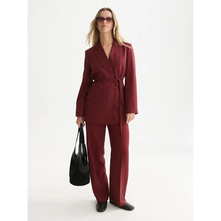 Lyocell blend double breasted blazer - Pomegranate