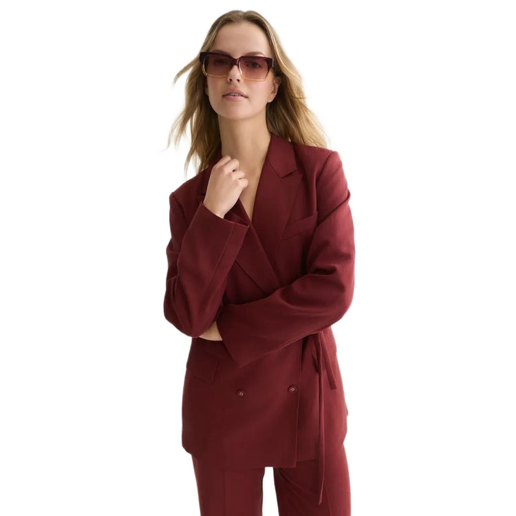 Lyocell blend double breasted blazer - Pomegranate