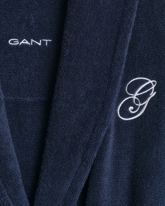 Gant marinblå morgonrock herr bomull broderad logotyp