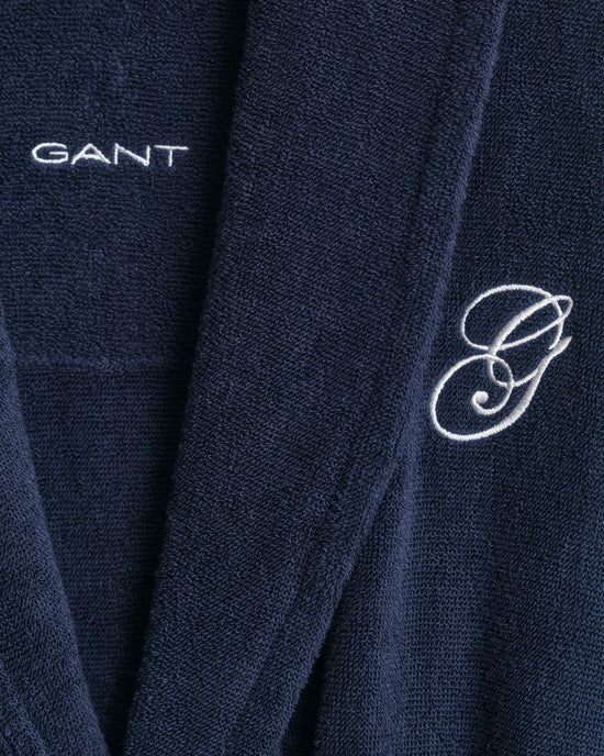 Gant marinblå morgonrock herr bomull broderad logotyp