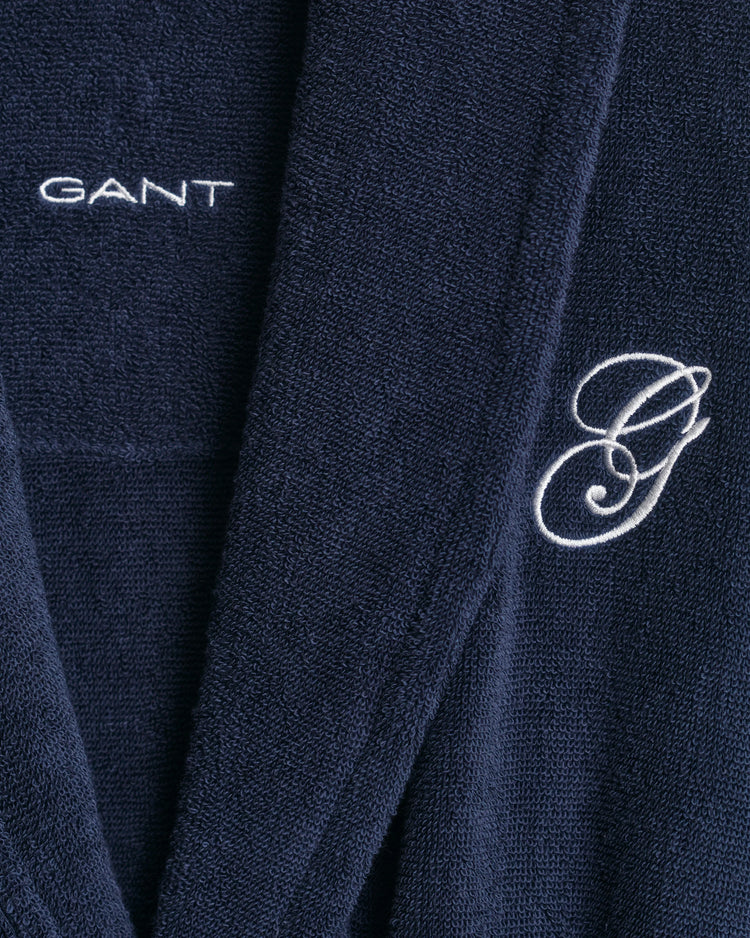 Gant marinblå morgonrock herr bomull broderad logotyp