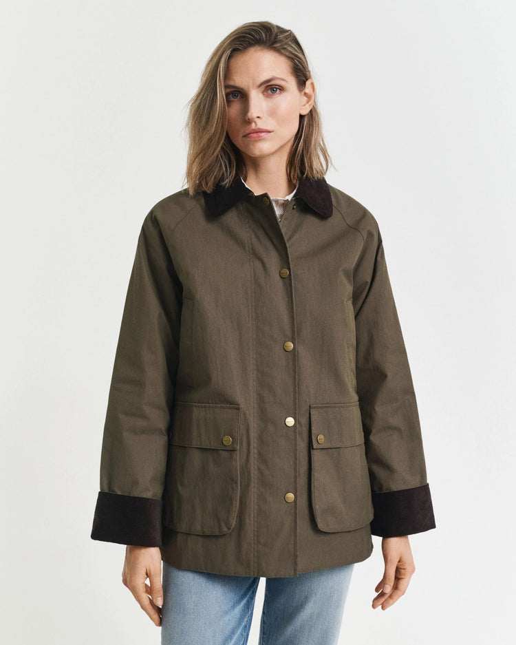 Jacka i vaxad bomull - Dark Moss Green