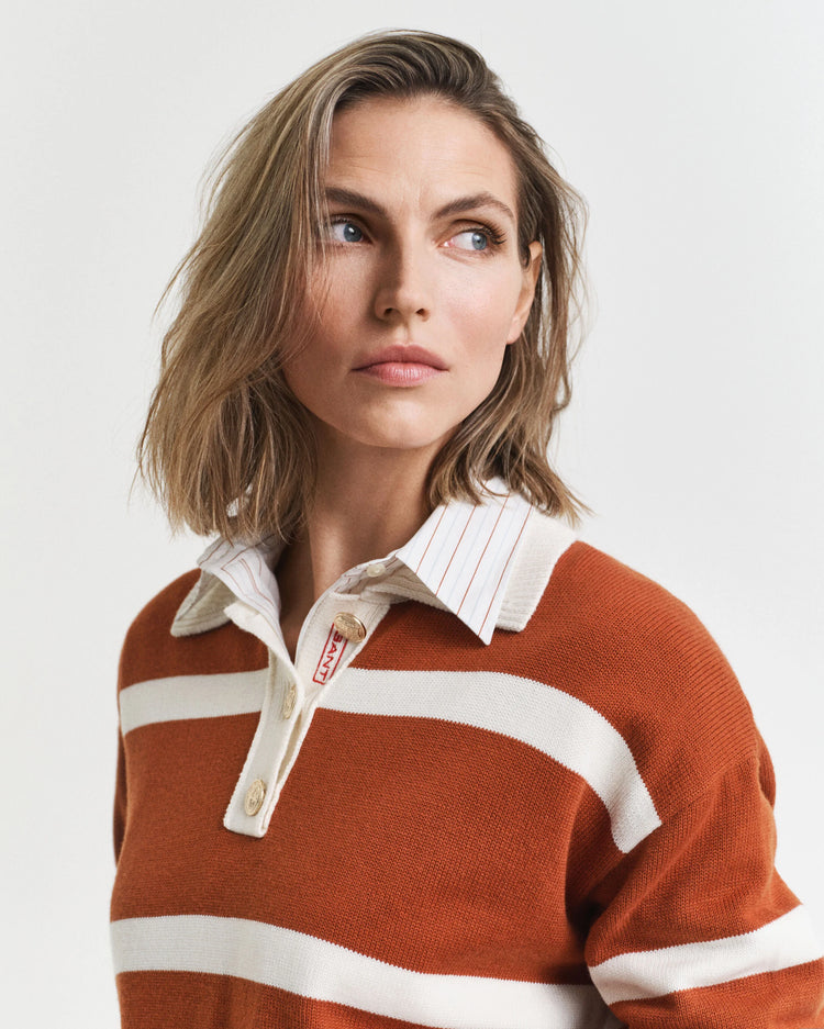 Striped Knit Rugger - Rust