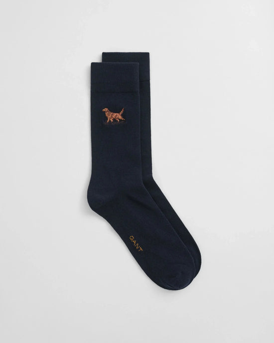 Gant herr strumpor i mörkblått med broderad hund, klassiska accessoarer för män