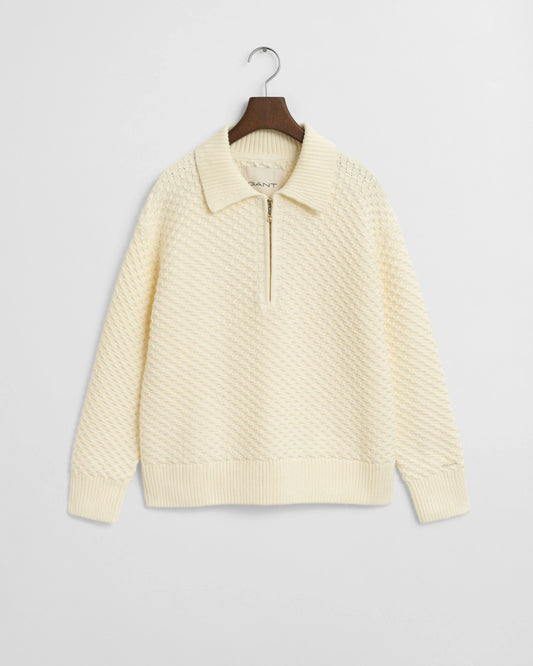 Cotton Texture Half Zip - Creme