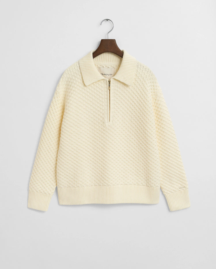 Cotton Texture Half Zip - Creme