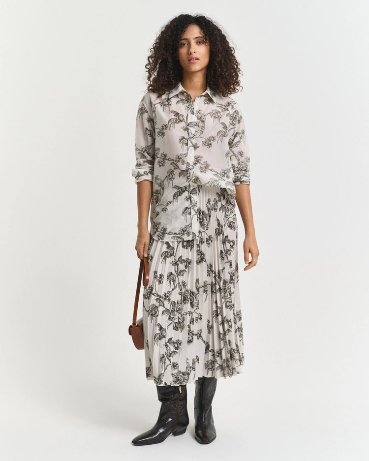 Veckad trädmönstrad kjol - Grön