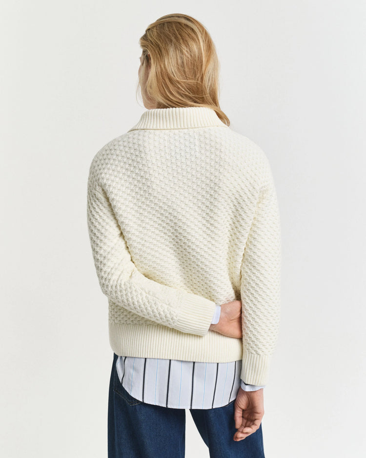 Cotton Texture Half Zip - Creme