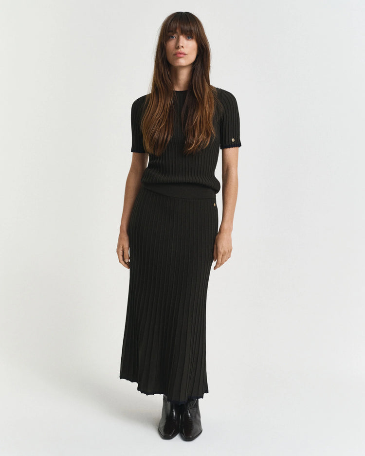 Ribbstickad kontrastfärgad kjol - Grön