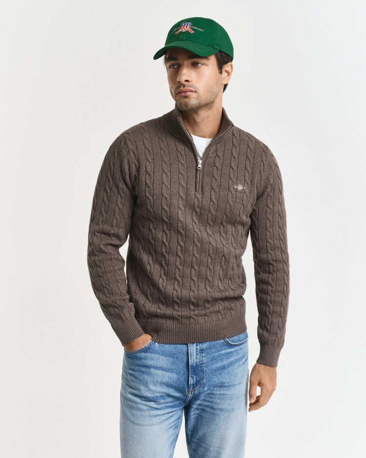 COTTON CABLE HALF ZIP - 290 SEAWOOD MELANGE