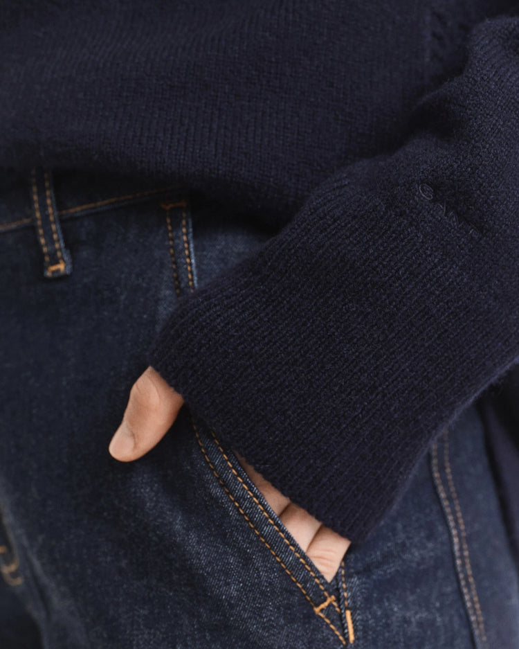 Polotröja i mjuk kashmir- och ullblandning - Marinblå