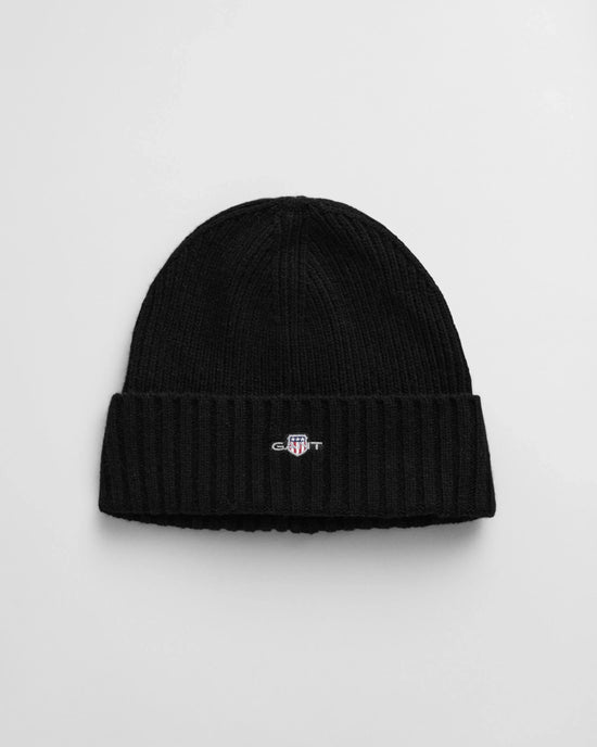 Gant herr mössa – svart stickad mössa med broderad logotyp framtill